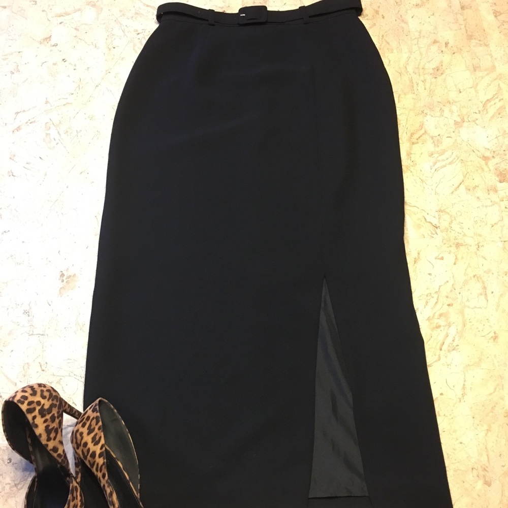 Women’s petite long black skirt with slit